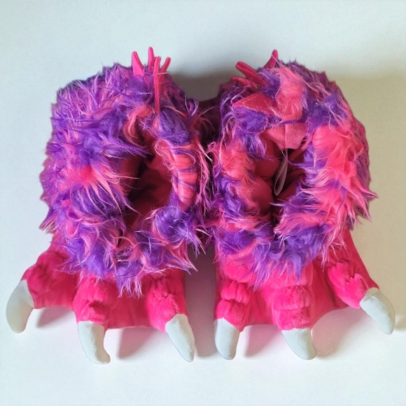Lazy One Monster White Claw Paw Pink Halloween Costume Night Time  Cozy Slippers - Picture 10 of 16